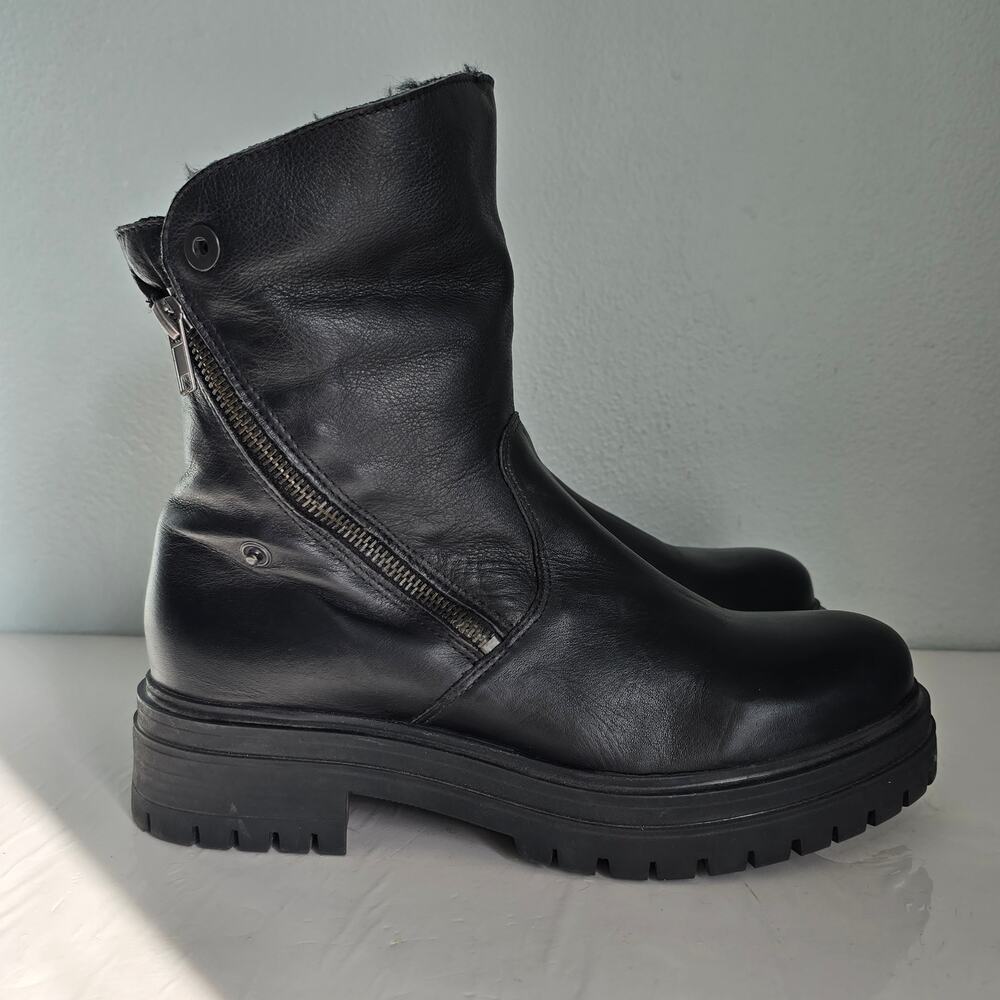Avellini Leather Boots Womens 38/7.5 Shearling Lined Fold-Down Grunge Whimsigoth